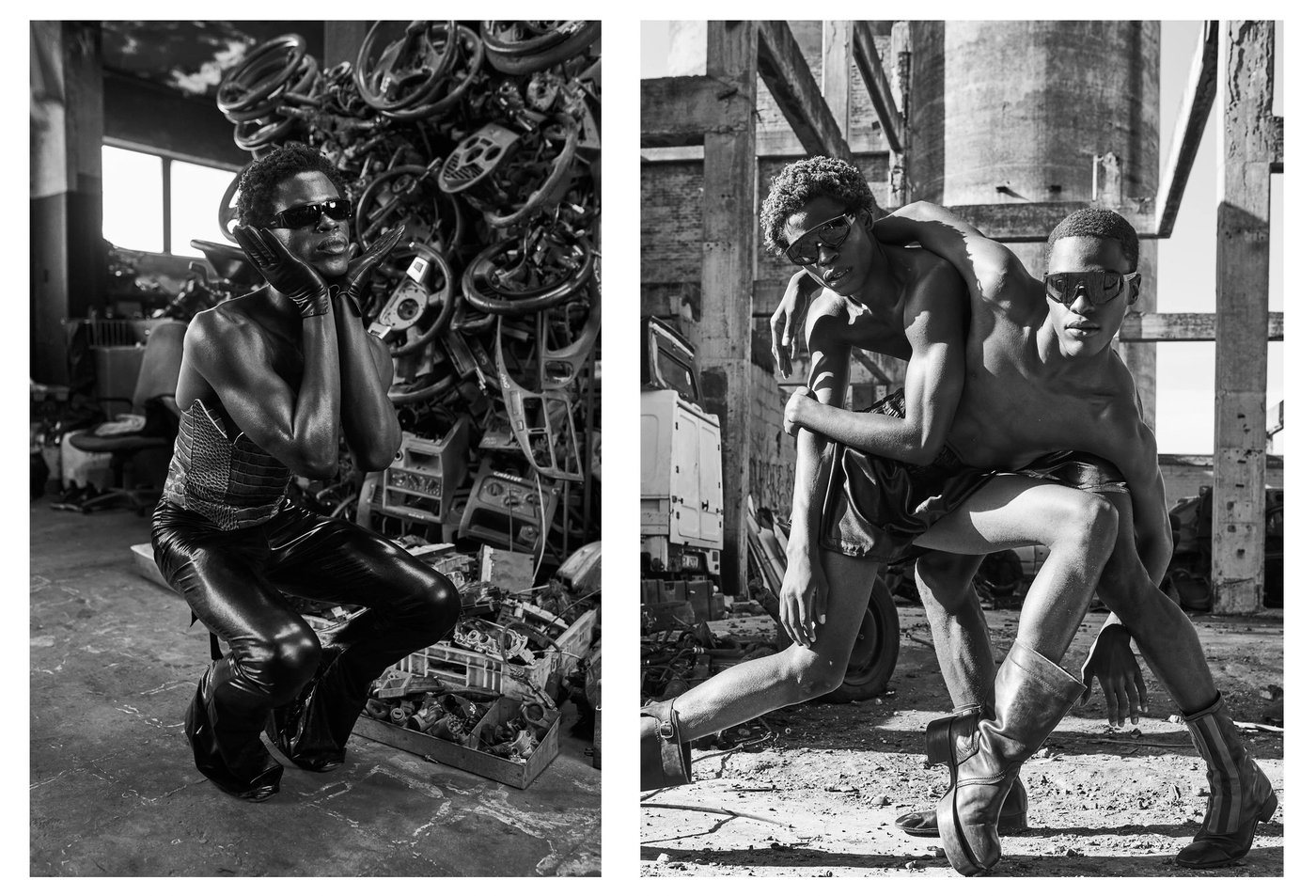 Industrial black and white fashion editorial