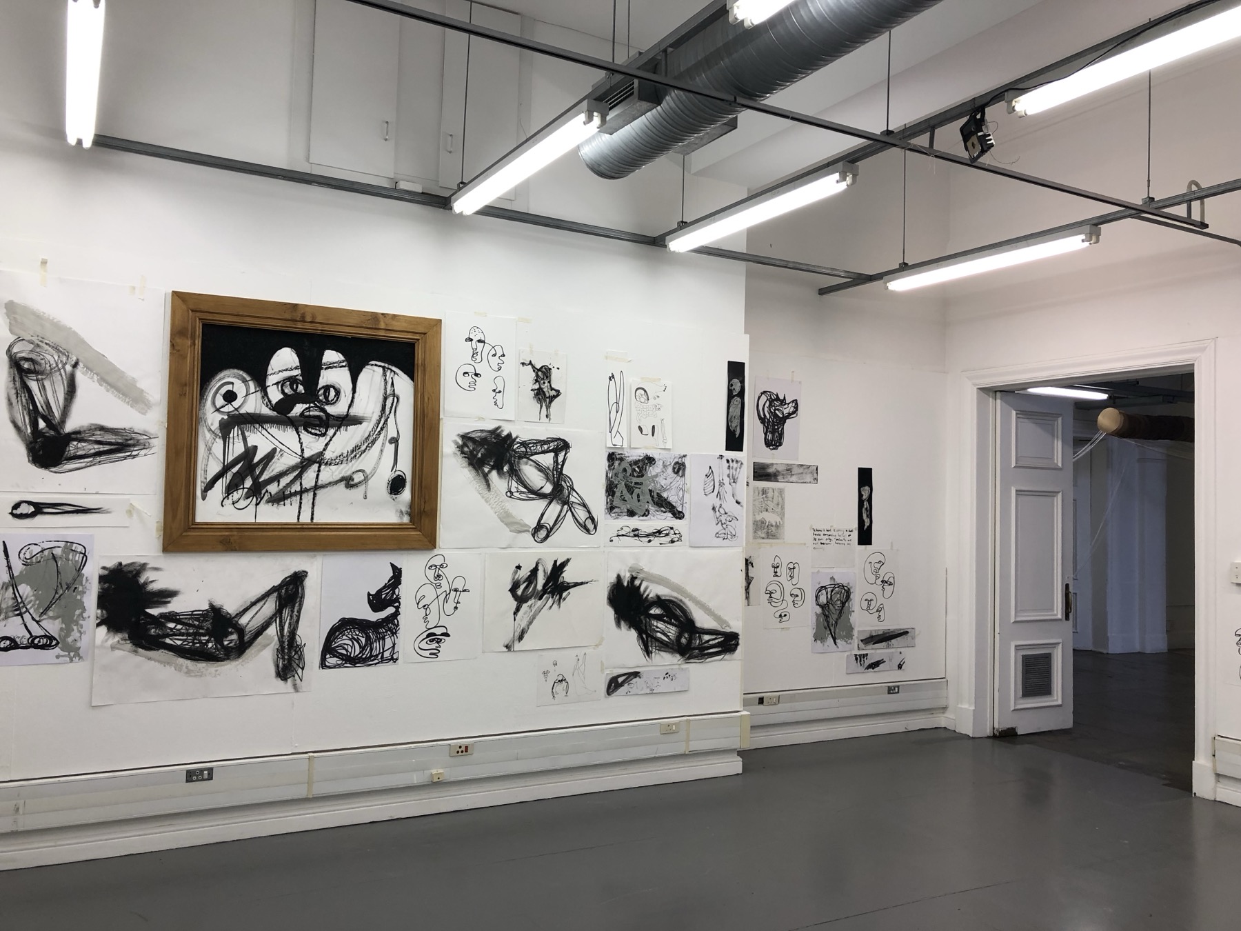 Anthropocene exhibition — expressive ink drawings on gallery walls, Stellenbosch University 2020